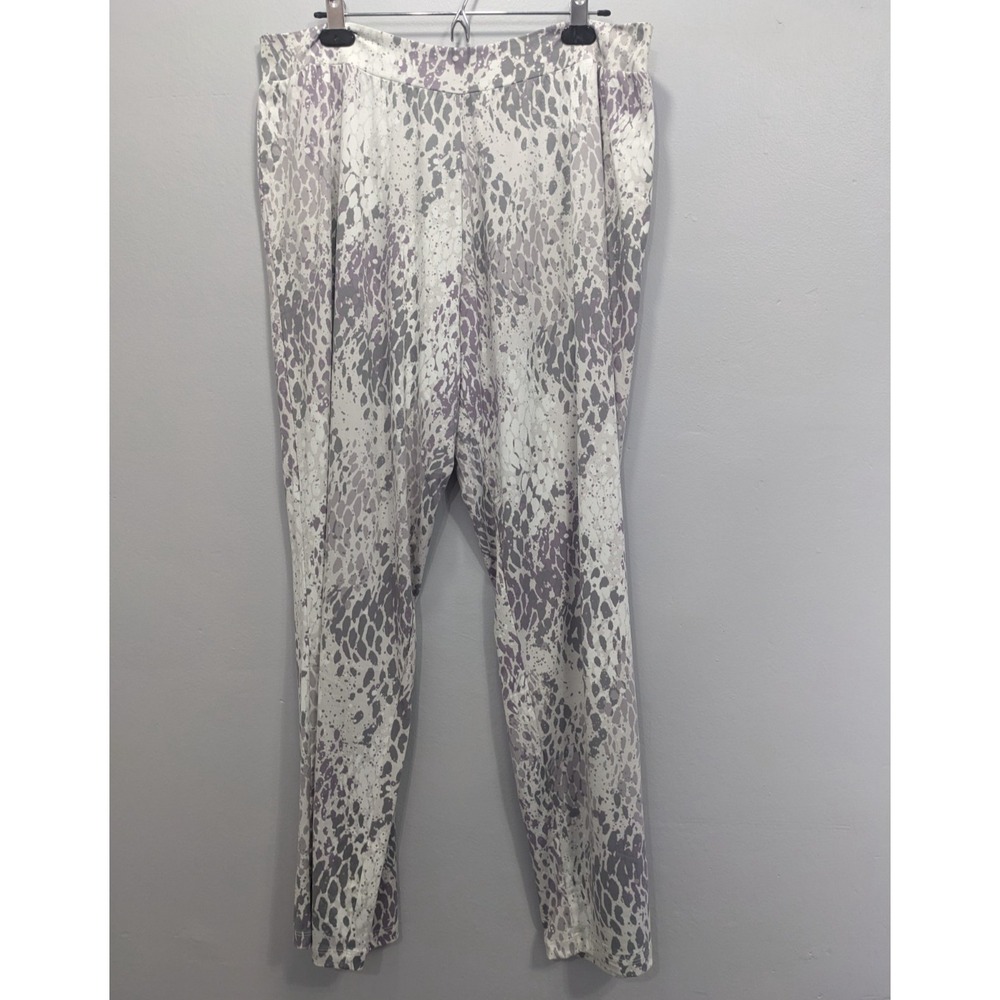 Hue Pants Pull On Stretch Straight Leg Comfy Animal Print White Gray Women 1X